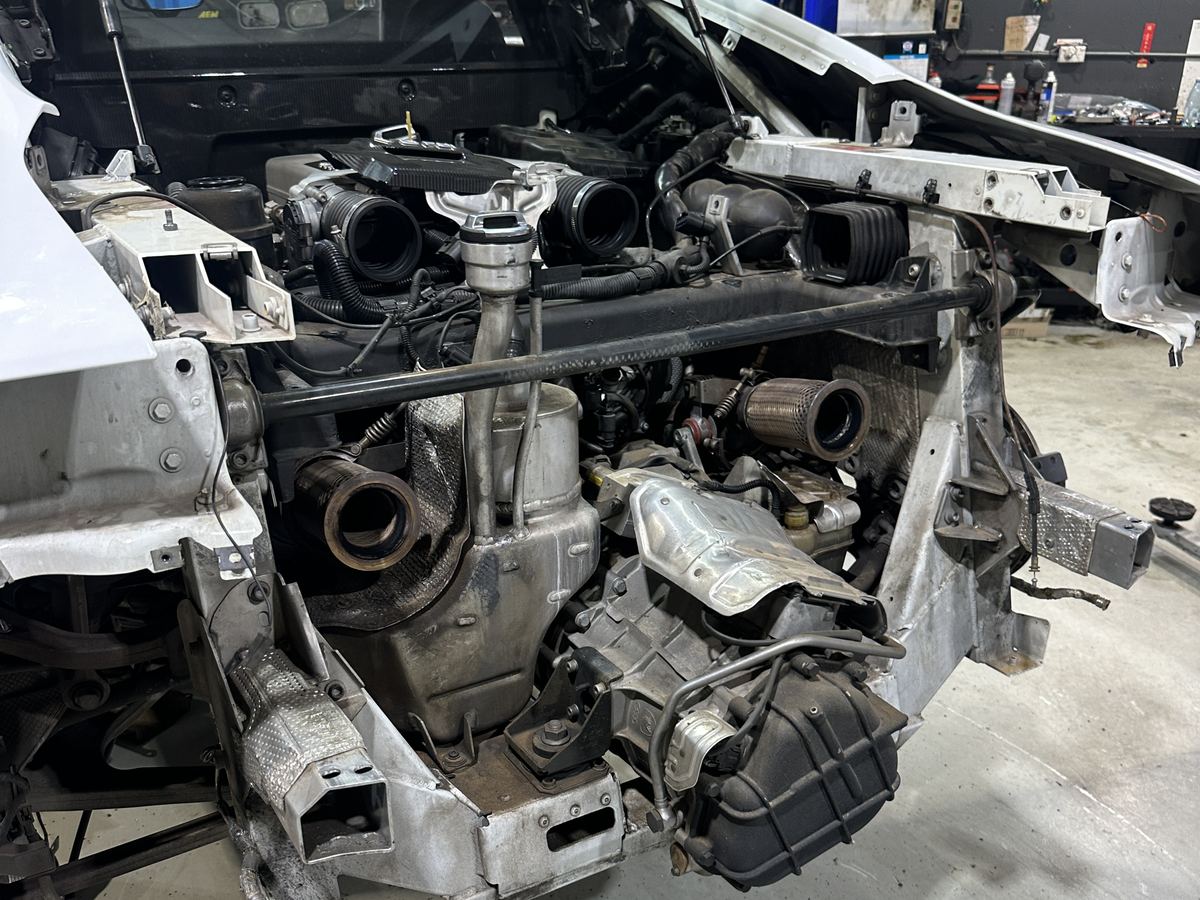 Engine-out repair in progress on a European vehicle
